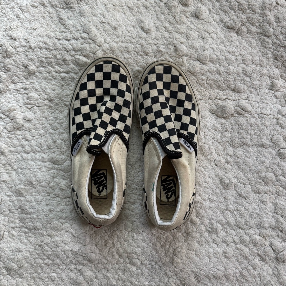 Vans Kids Slip-On Checkerboard Sneakers - Black & White size 1
